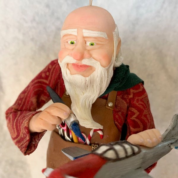 Santa Claus making a toy plane - Jolly old Saint Nick Christmas Ornament - Ornament for airplane enthuisist - Hanging Handmade Christmas-Limited Edition-kenfolks
