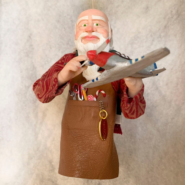 Santa Claus making a toy plane - Jolly old Saint Nick Christmas Ornament - Ornament for airplane enthuisist - Hanging Handmade Christmas-Limited Edition-kenfolks