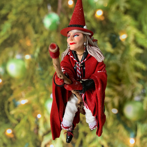 La Bafana Italian Santa Claus - Italian folklore - Christmas around the world - Red and White flying witch with basket full of presents-Limited Edition-kenfolks