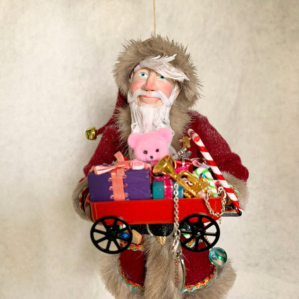 Red Wagon brimming with Christmas Gifts - Beautiful Santa - Stunning addition for a Collector-Limited Edition-kenfolks