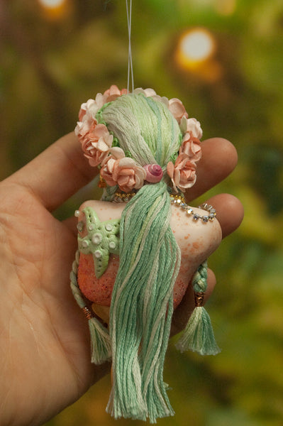 Mermaid hanging ornament - Coral colour - Christmas decor for true mermaid collectors - Handmade Christmas-Limited Edition-kenfolks