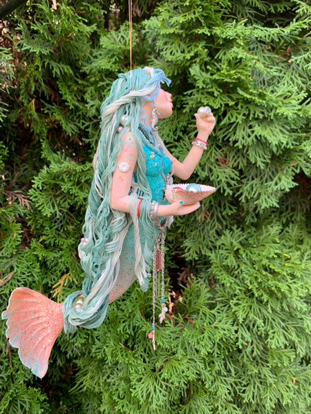 Mermaid hanging ornament - Aqua Blue - True mermaid collectors - Handmade Christmas-Limited Edition-kenfolks
