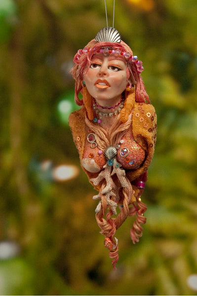 Mermaid hanging ornament - Coral and pink colour - Christmas decor for true mermaid collectors - Handmade Christmas-Limited Edition-kenfolks