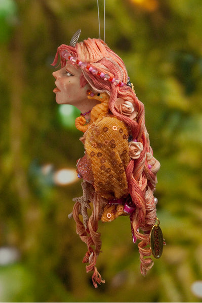 Mermaid hanging ornament - Coral and pink colour - Christmas decor for true mermaid collectors - Handmade Christmas-Limited Edition-kenfolks
