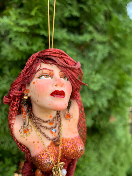 Mermaid hanging ornament - Red Copper colour - Christmas decor for mermaid collectors-Limited Edition-kenfolks