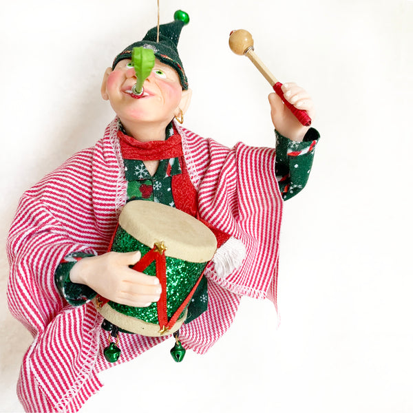 Christmas Ornament - Musical Elf testing a drum and whistle-Limited Edition-kenfolks