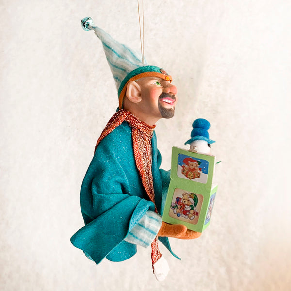Santa's Christmas Elf testing a Jack in the Box toy - Hanging Tree Ornament - Collectable art by Ken Fedoruk-Limited Edition-kenfolks