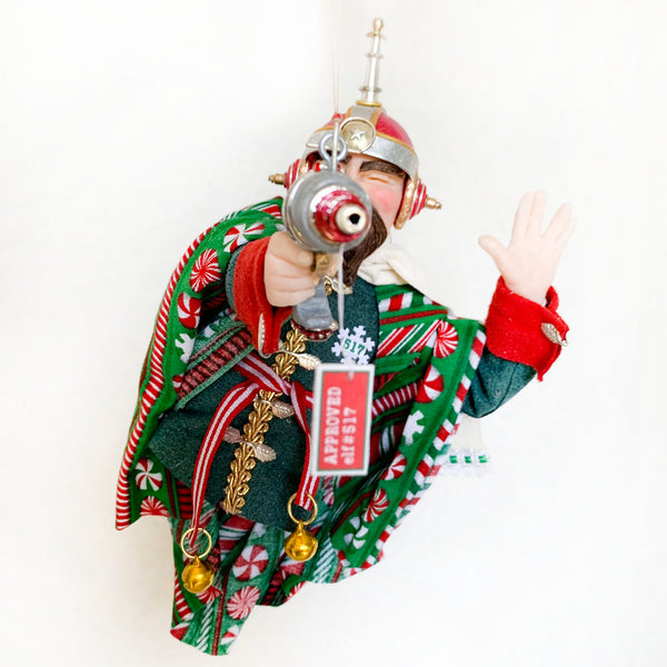 Christmas Sci-fi elf testing a Ray Gun - fun ornaments-Limited Edition-kenfolks