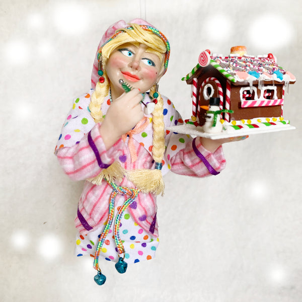 Christmas Elf decorating a gingerbread house - Hanging ornament - limited edition-Limited Edition-kenfolks