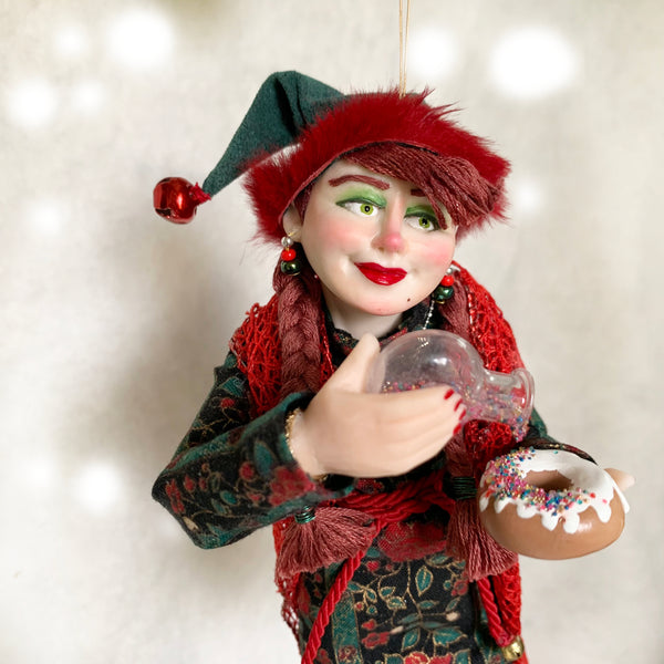 Christmas Elf decorating a sweet treats - Hanging tree ornament - limited edition by Ken Fedoruk-Limited Edition-kenfolks