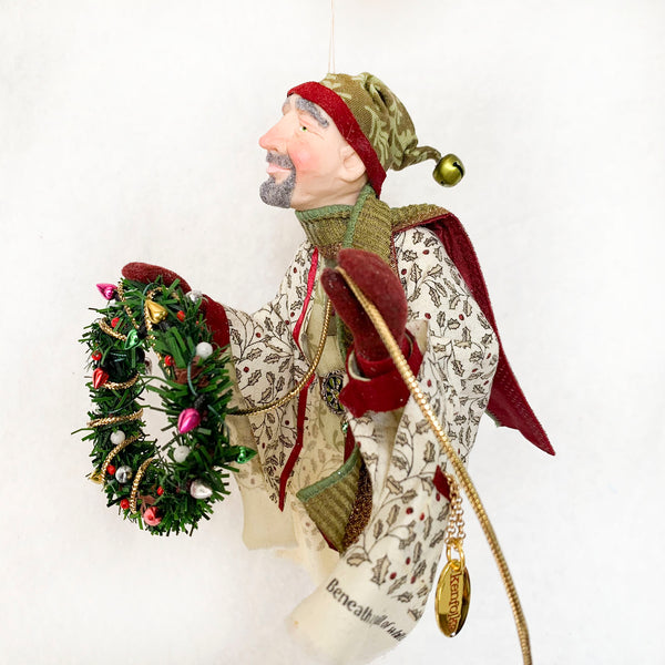 Christmas Trimming Elf decorating a pine wreath - Holiday decor-Limited Edition-kenfolks