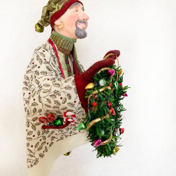 Christmas Trimming Elf decorating a pine wreath - Holiday decor-Limited Edition-kenfolks
