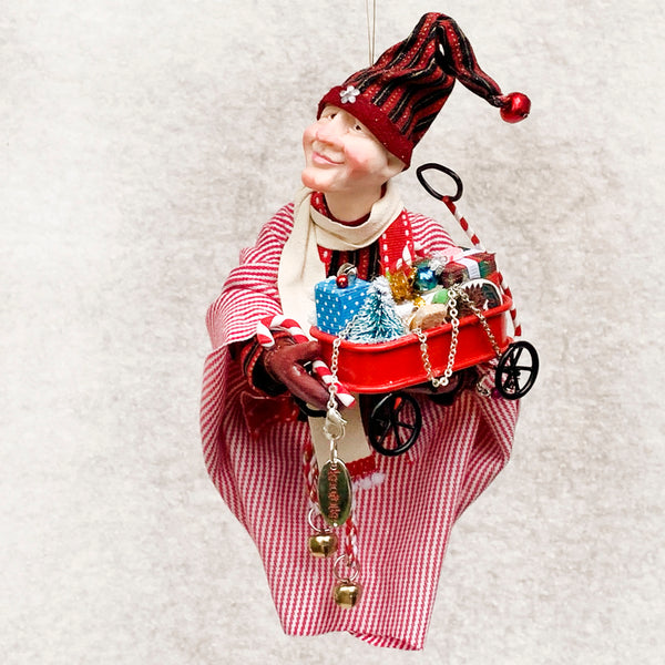 Christmas Elf - Little Red Wagon full of presents - Hanging Ornament for the christmas tree-Limited Edition-kenfolks