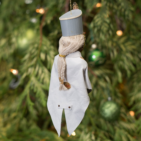 Nutcracker Ornament Toy Soldier - Hanging Christmas Nutcracker Decoration in Grey and white - handmade original sculpture and costume-Original Art-kenfolks