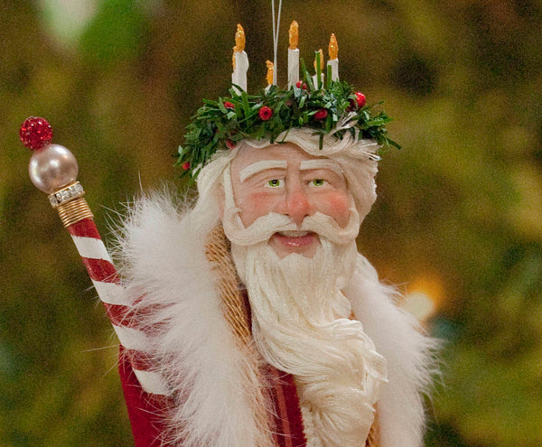 Santa Claus Christmas Ornament - Father Christmas with wreath and candles - Flowing white beard - Completely handmade collectable sculpture-Limited Edition-kenfolks