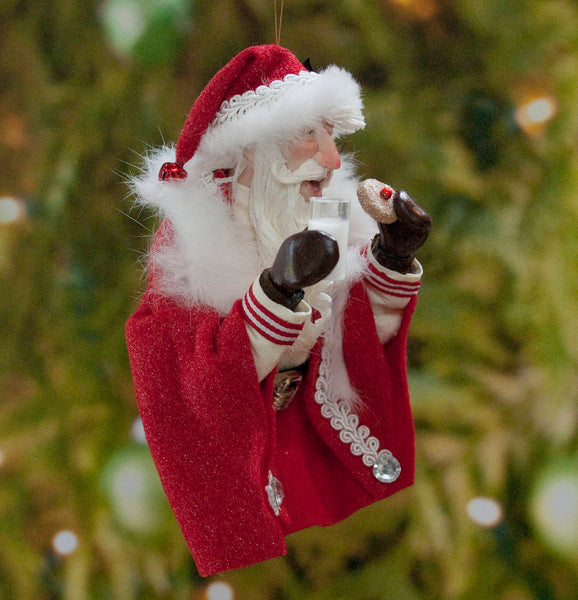 Santa Claus Milk and Cookies Christmas Ornament - Christmas Holly on his fur trimmed hat - Flowing white beard - Collectable Santa-Limited Edition-kenfolks