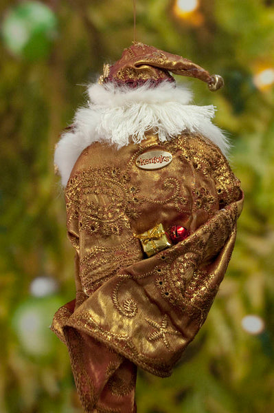 Santa Christmas Decoration - Red and gold Christmas ornament - Hand wrapped presents - Beautiful Santa - Stunning addition for a Collector-Limited Edition-kenfolks