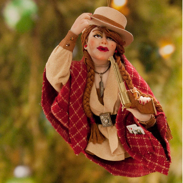 Cowboy art, american notorious gunslinger Calamity Jane, Cowboy Hanging ornament, Christmas ornament or art for a collector. Red cape-Limited Edition-kenfolks