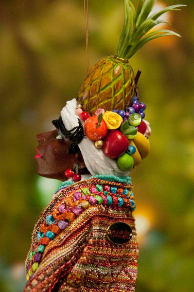 Carmen Miranda Ornament - Handmade fruit in her turban and costume - African American Art - Beautiful gift for Mom-Limited Edition-kenfolks