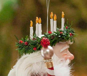 Santa Claus Christmas Ornament - Father Christmas with wreath and candles - Flowing white beard - Completely handmade collectable sculpture-Limited Edition-kenfolks