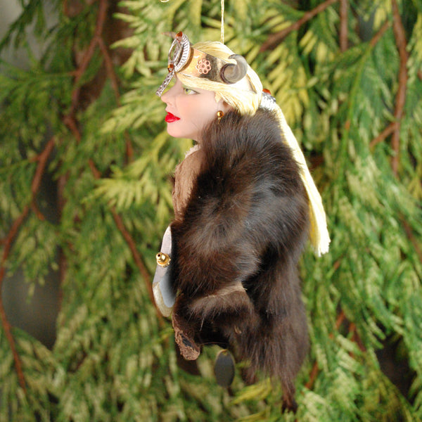 Viking Hanging Ornament, female warrior with brown fur cloak-Original Art-kenfolks