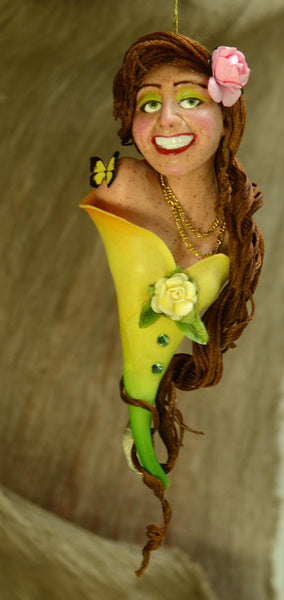Calla Lilly lady with pink and yellow tea roses-Limited Edition-kenfolks
